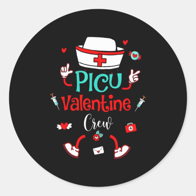 Funny Cu Valentines Day Nurse Crew Family Group  Classic Round Sticker (Front)