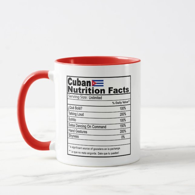 Funny Cuban Nutrition Fact Coffee Mug (Left)