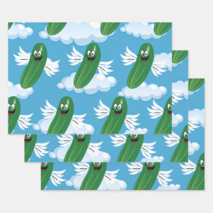 Funny Cucumber Pickles Food Humour Fantasy Emojis Wrapping Paper Sheet