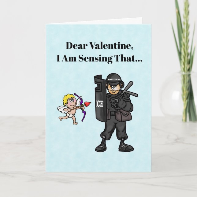 Funny Cupid and SWAT Officer Valentine's Day Card (Front)