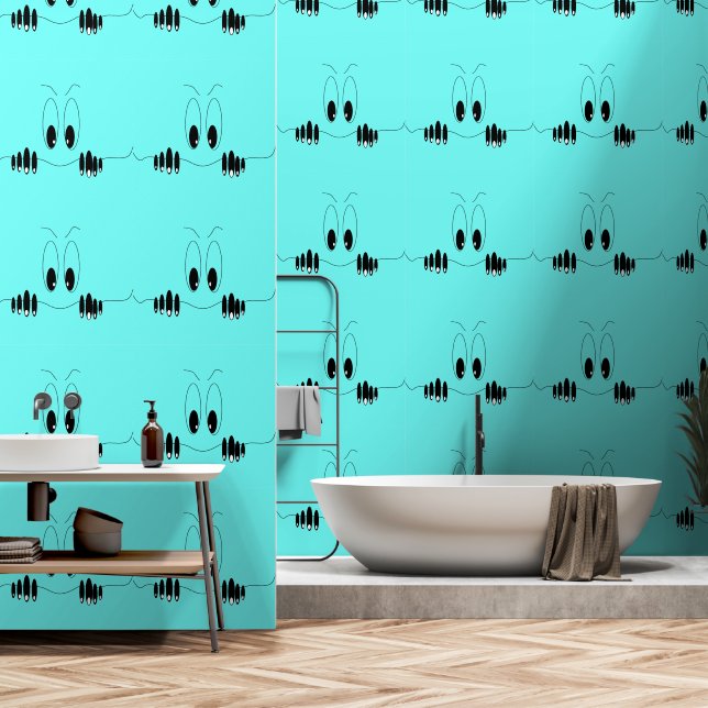 Funny Curiosity Eyes Custom Colour Teal Wallpaper (Bathroom)