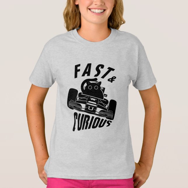 Funny Curious car driving cat T-Shirt (Front)