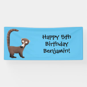 Funny curious coatimundi cartoon illustration banner