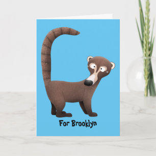 Funny curious coatimundi cartoon illustration card