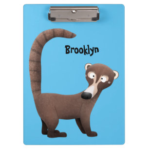 Funny curious coatimundi cartoon illustration  clipboard