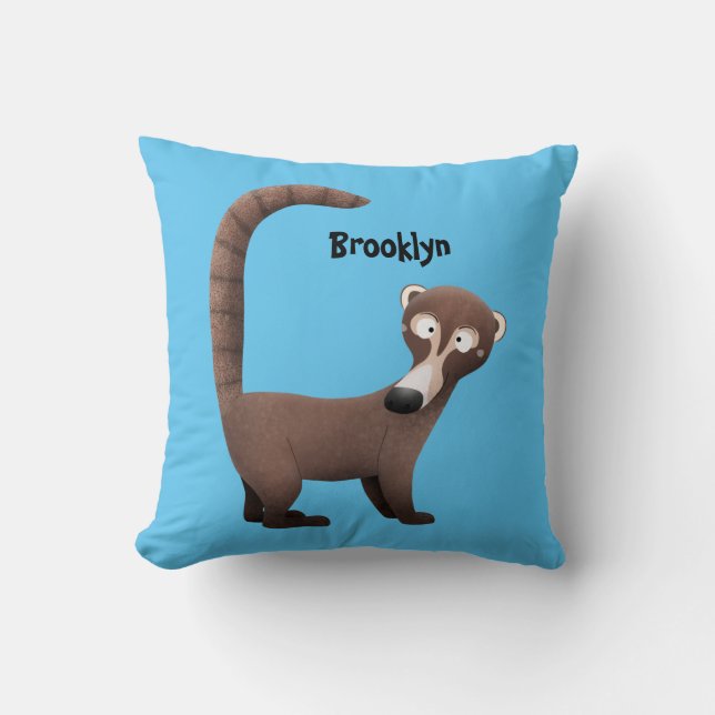 Funny curious coatimundi cartoon illustration cushion (Front)