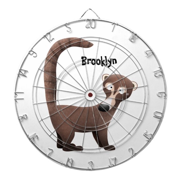 Funny curious coatimundi cartoon illustration  dartboard (Front)