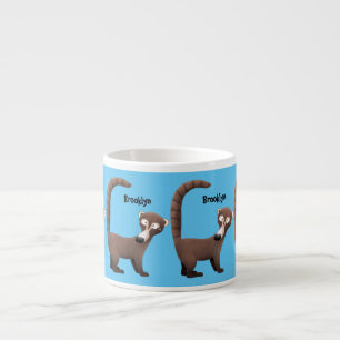 Funny curious coatimundi cartoon illustration espresso cup