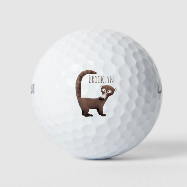 Funny curious coatimundi cartoon illustration golf balls (Front)