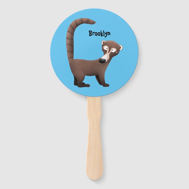 Funny curious coatimundi cartoon illustration hand fan (Front)