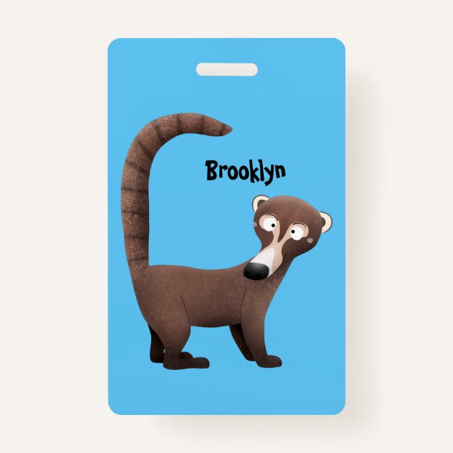 Funny curious coatimundi cartoon illustration ID badge (Front)