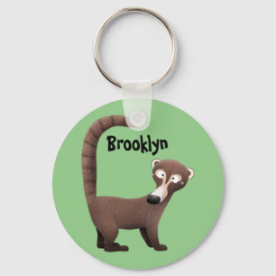 Funny curious coatimundi cartoon illustration key ring