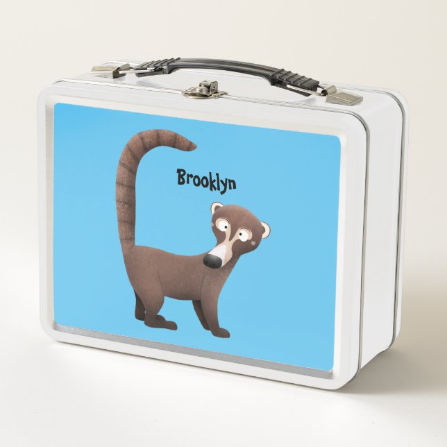 Funny curious coatimundi cartoon illustration metal lunch box (Front)