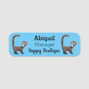Funny curious coatimundi cartoon illustration name tag