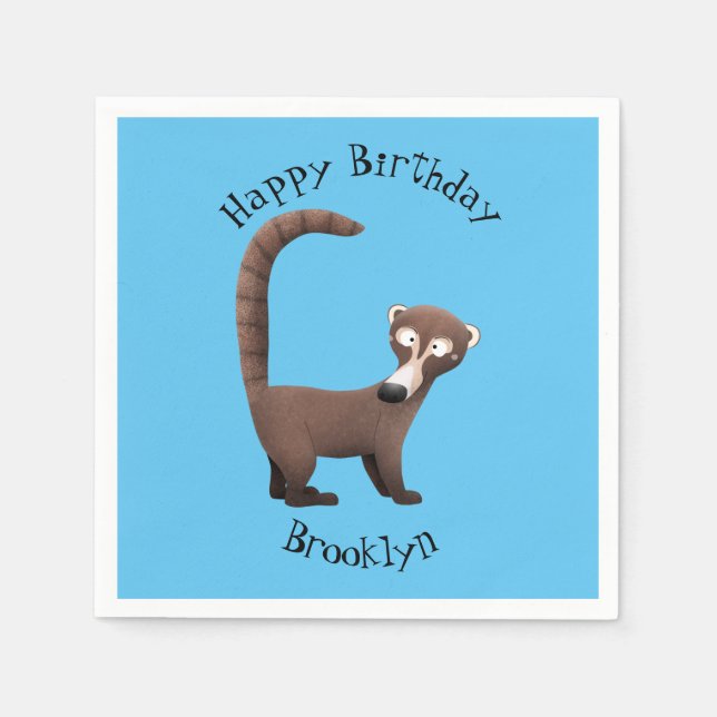 Funny curious coatimundi cartoon illustration napkin (Front)