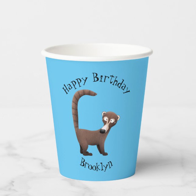 Funny curious coatimundi cartoon illustration paper cups (Front)
