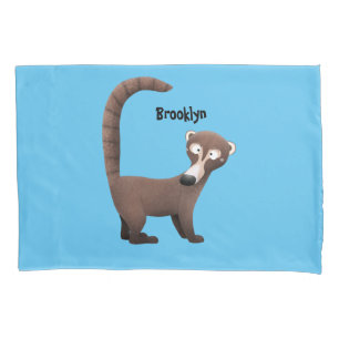 Funny curious coatimundi cartoon illustration pillowcase