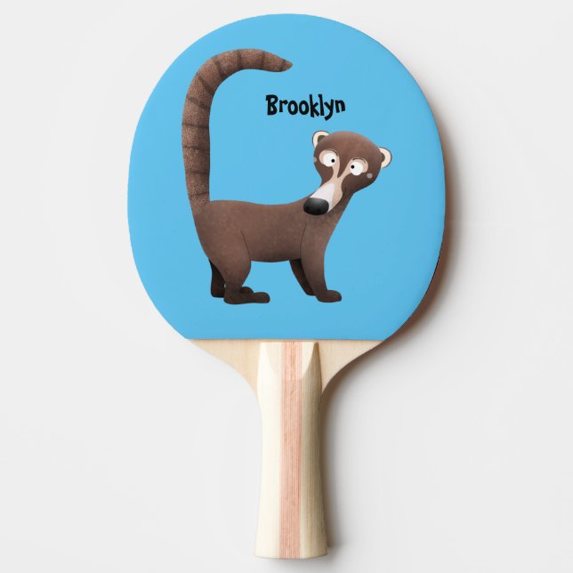 Funny curious coatimundi cartoon illustration ping pong paddle (Front)