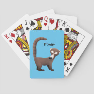 Funny curious coatimundi cartoon illustration playing cards