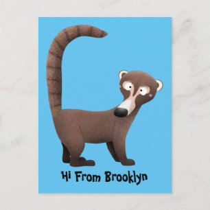 Funny curious coatimundi cartoon illustration postcard