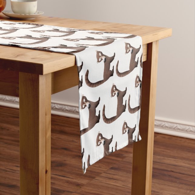 Funny curious coatimundi cartoon illustration short table runner (In Situ)