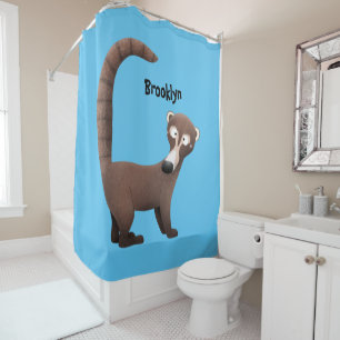Funny curious coatimundi cartoon illustration shower curtain