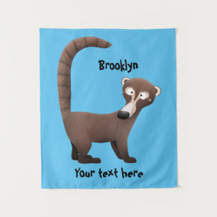 Funny curious coatimundi cartoon illustration tapestry