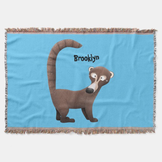 Funny curious coatimundi cartoon illustration throw blanket (Front)