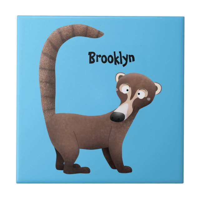 Funny curious coatimundi cartoon illustration tile (Front)