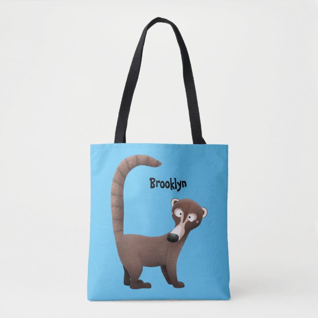 Funny curious coatimundi cartoon illustration tote bag (Front)