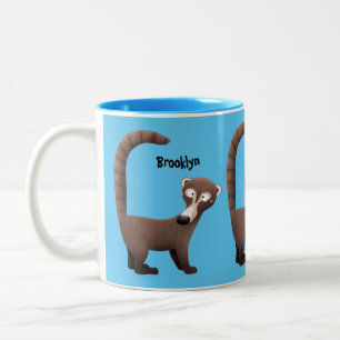 Funny curious coatimundi cartoon illustration  Two-Tone coffee mug