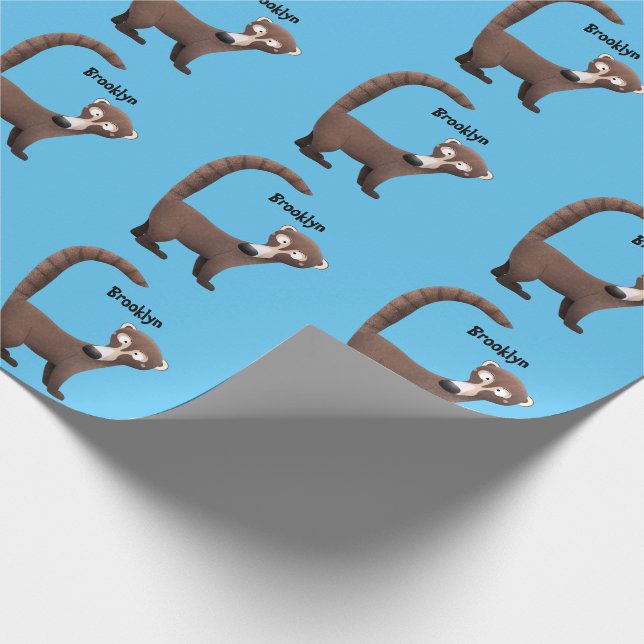 Funny curious coatimundi cartoon illustration wrapping paper (Corner)