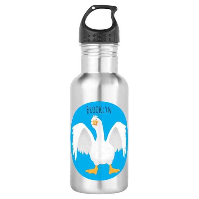 Funny curious domestic goose cartoon illustration 532 ml water bottle (Front)