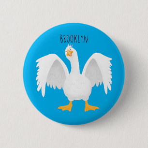Funny curious domestic goose cartoon illustration 6 cm round badge