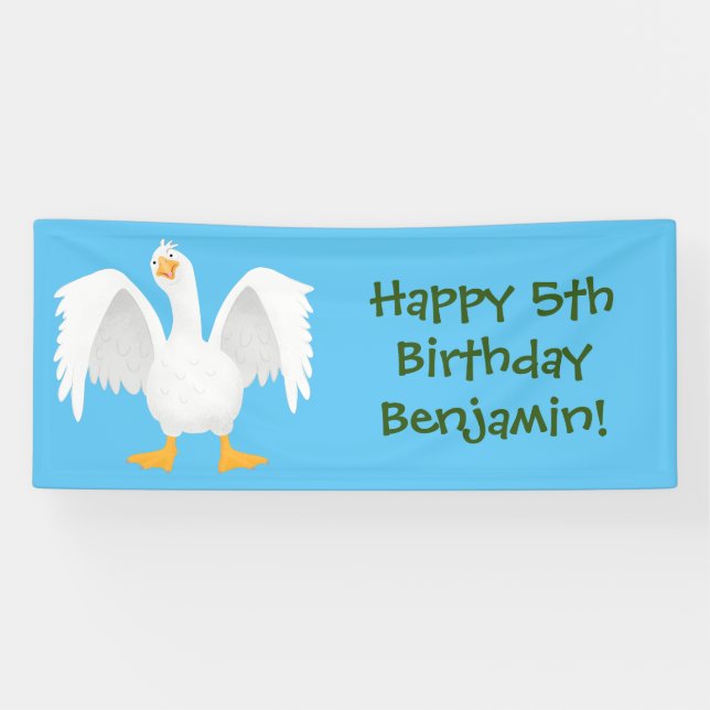 Funny curious domestic goose cartoon illustration banner (Horizontal)