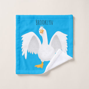 Funny curious domestic goose cartoon illustration bath towel set