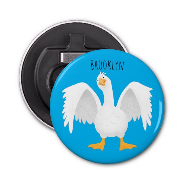 Funny curious domestic goose cartoon illustration bottle opener (Front)
