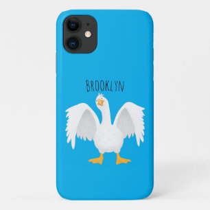 Funny curious domestic goose cartoon illustration iPhone 11 case