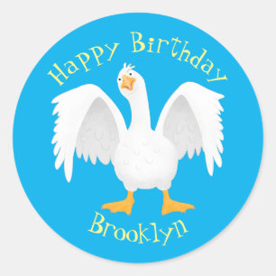 Funny curious domestic goose cartoon illustration  classic round sticker