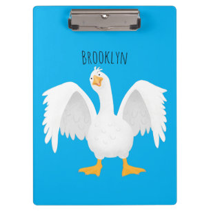 Funny curious domestic goose cartoon illustration clipboard