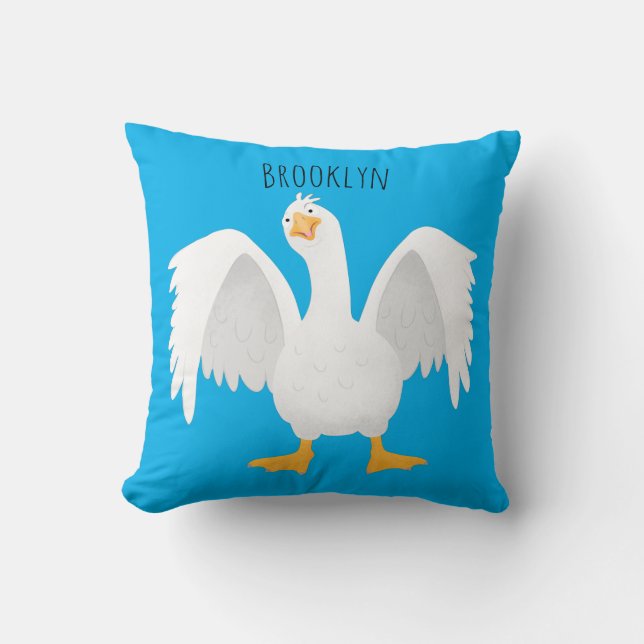 Funny curious domestic goose cartoon illustration  cushion (Front)