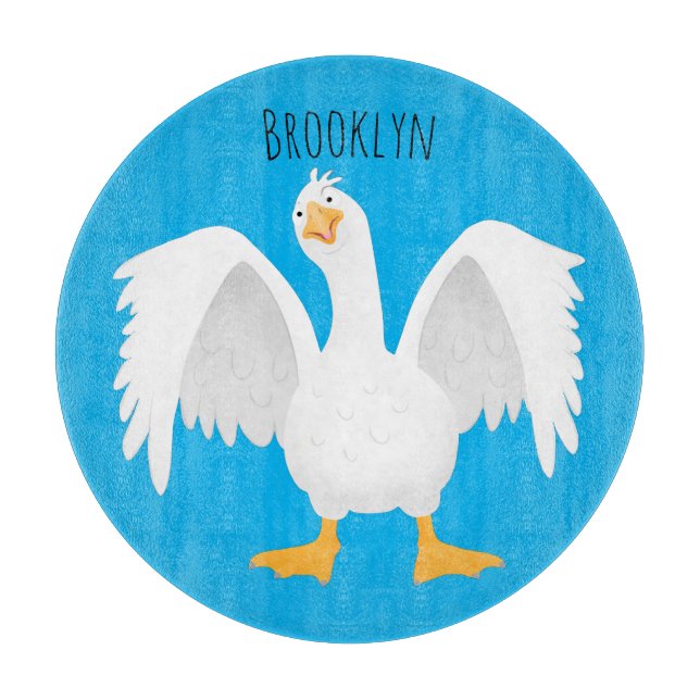 Funny curious domestic goose cartoon illustration cutting board (Front)