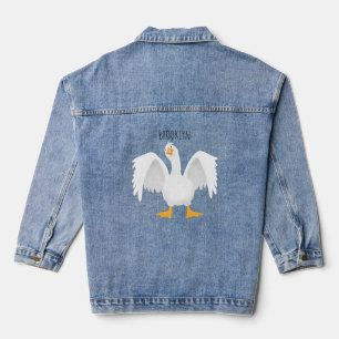 Funny curious domestic goose cartoon illustration denim jacket