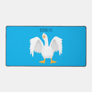 Funny curious domestic goose cartoon illustration desk mat