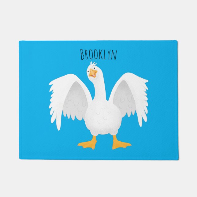 Funny curious domestic goose cartoon illustration doormat (Front)