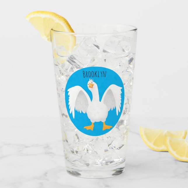 Funny curious domestic goose cartoon illustration glass (Front Ice)