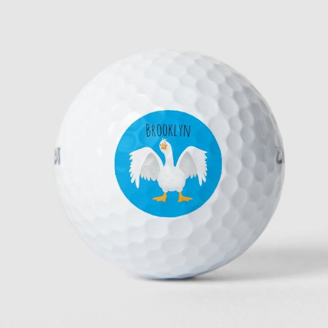 Funny curious domestic goose cartoon illustration golf balls (Front)