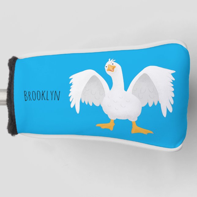 Funny curious domestic goose cartoon illustration golf head cover (Front)