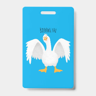 Funny curious domestic goose cartoon illustration  ID badge