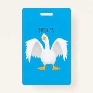 Funny curious domestic goose cartoon illustration  ID badge
